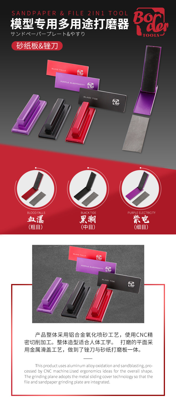 Border Model Grinding Plate & Sandpaper '2in1 Tool' Medium Grit, Black Tide | 6971995741572