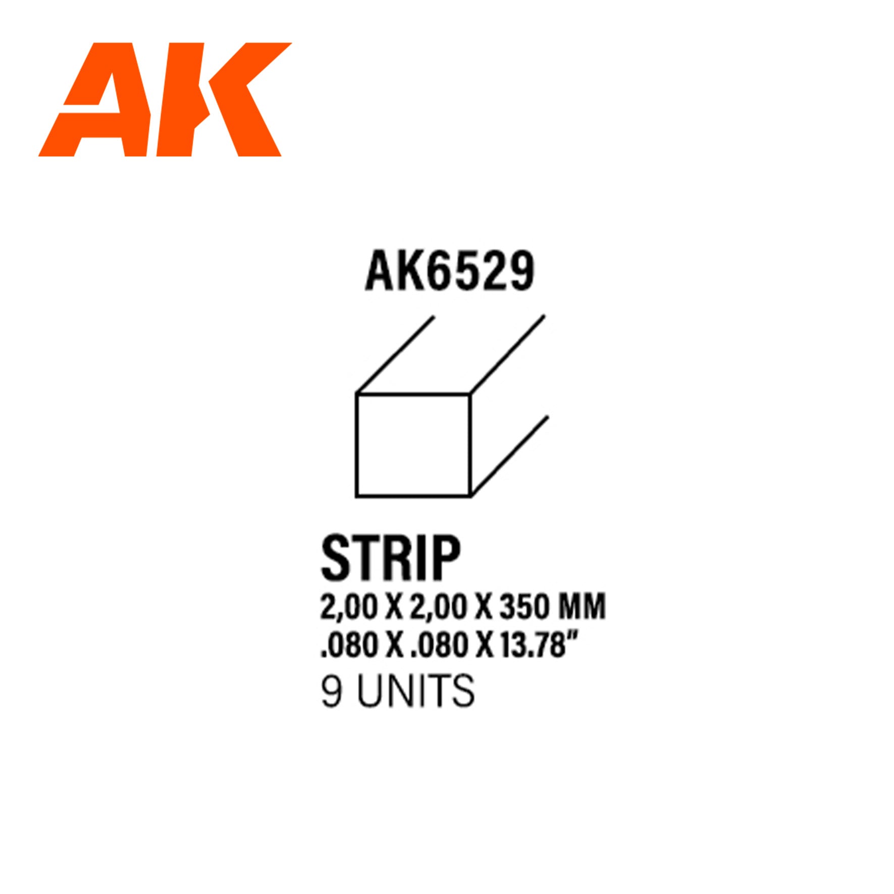 AK Interactive Styrene Strip - 2.00 x 2.00 x 350mm x 9 Units | 8435568313231
