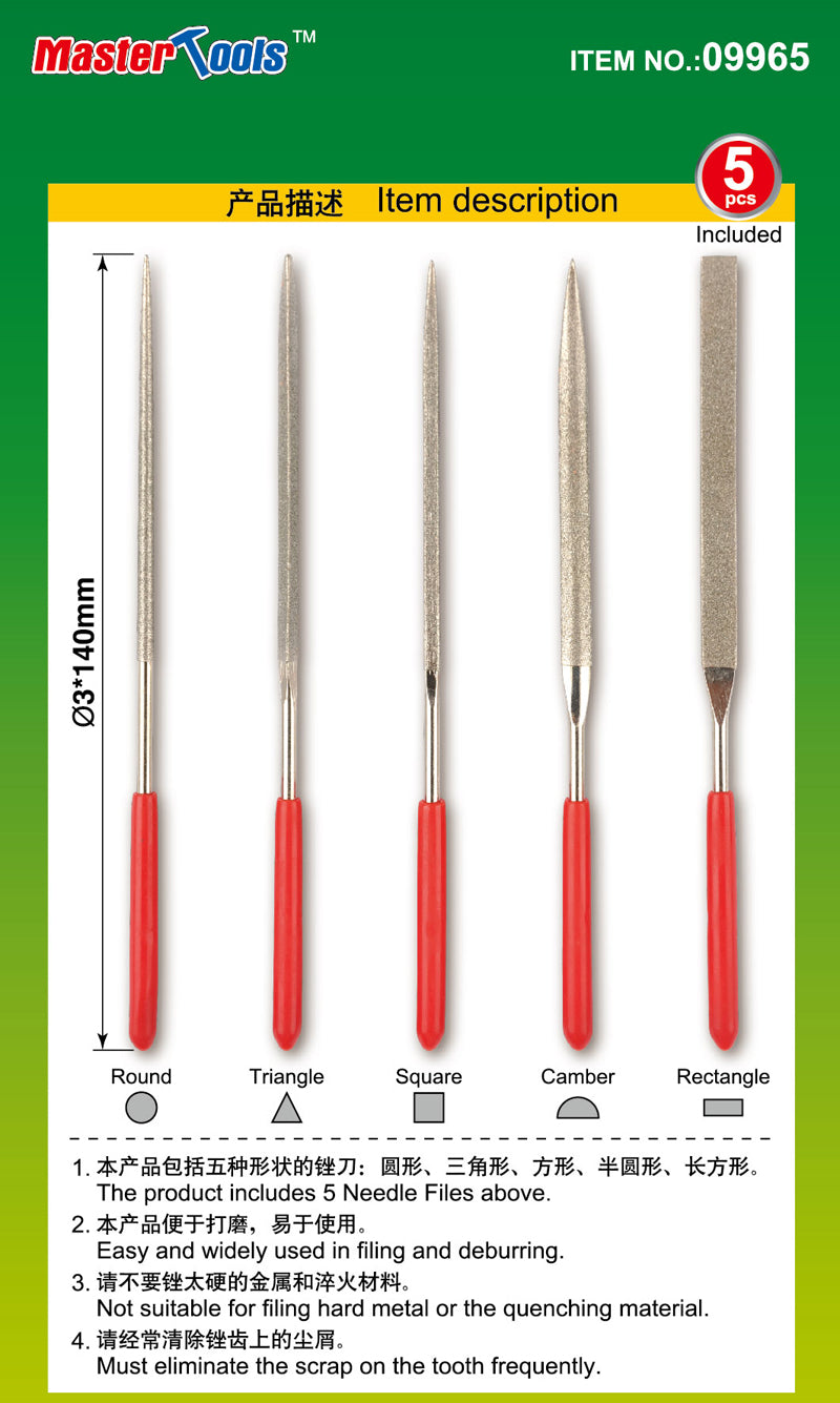 Master Tools Assorted diamond files set (Grit size:150#, 5pcs)-_3x140mm | 9580208099651