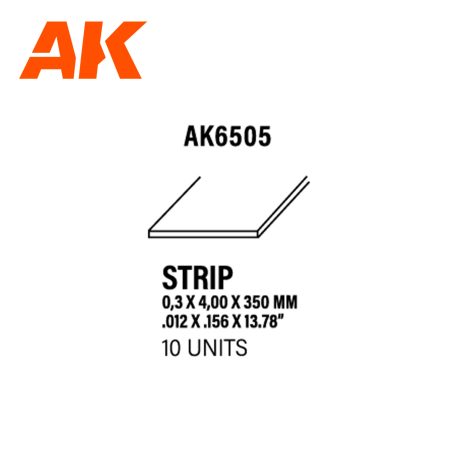 AK Interactive Styrene Strip - 0.30 x 4.00 x 350mm x 10 Units | 8435568312999