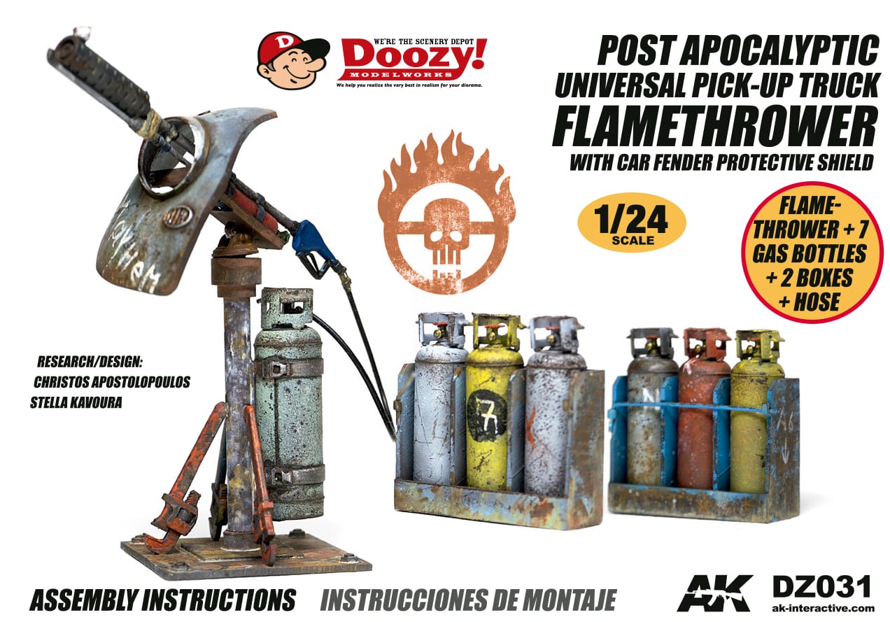 Doozy 1/24 Post-Apocalyptic Universal Pick-Up Truck Flamethrower With Car Fender Protective Shield | 8435568308343
