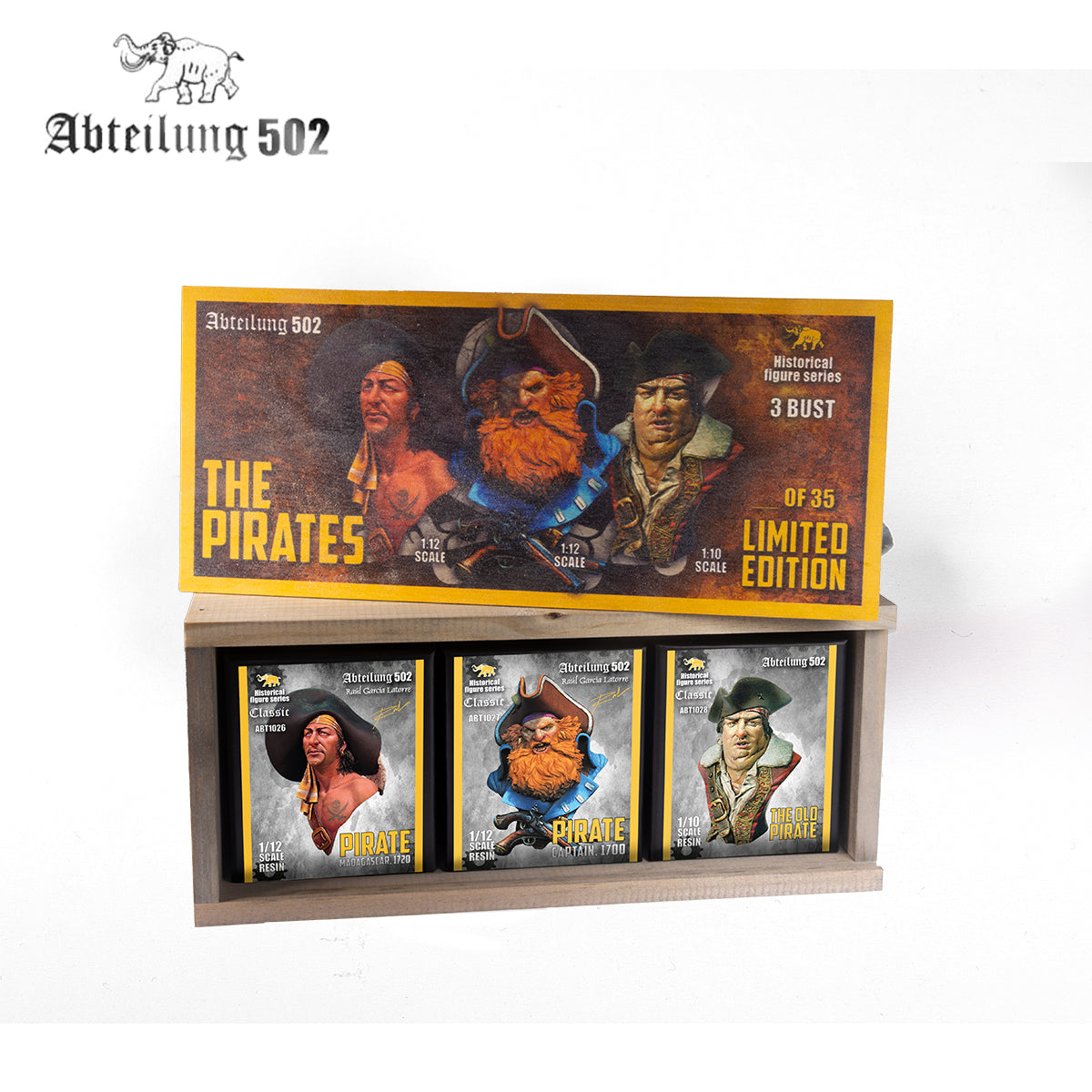 Abteilung502 Historical 3 Pirate Busts Figures Deluxe Wooden Box - Limited Edition - Abt Historical Figure Series | 8435568331495
