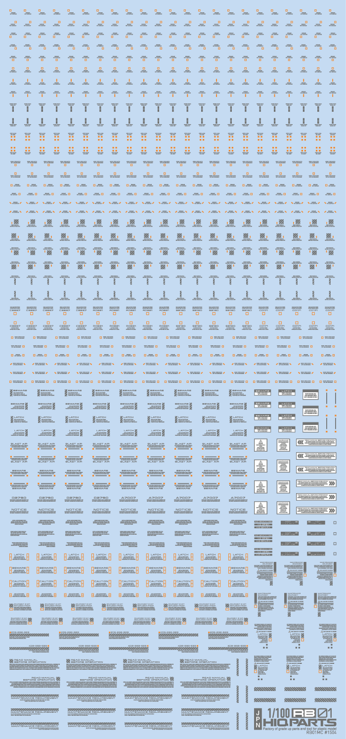 HiQ Parts 1/100 RB01 Caution Decal Gray & Orange (1pc) | 4582370708022
