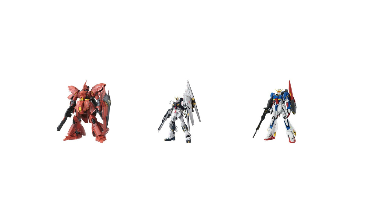 MG Sazabi Ver.Ka, MG Nu Gundam Ver.Ka and MG Zeta Gundam Ver.Ka side by side — Master Grade Ver.Ka lineup
