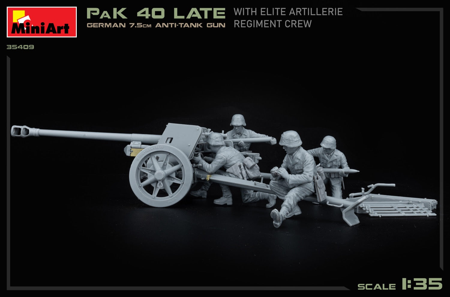 MiniArt 1/35 German 7.5cm Anti-Tank Gun PaK 40 Late w/Elite Artillerie Regiment Crew