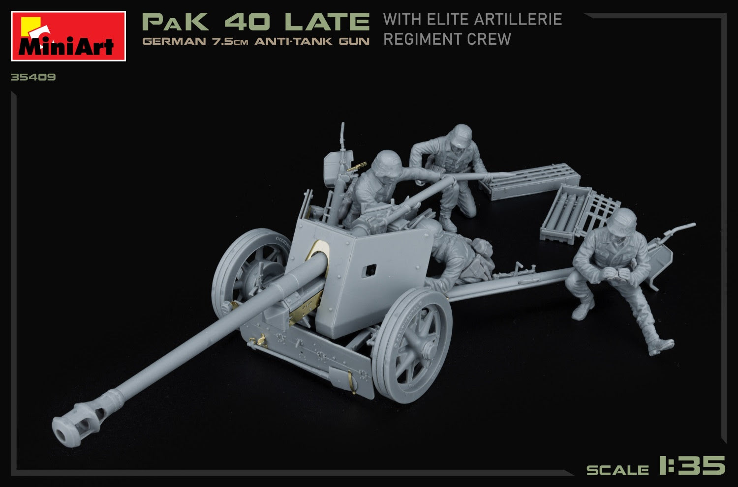MiniArt 1/35 German 7.5cm Anti-Tank Gun PaK 40 Late w/Elite Artillerie Regiment Crew