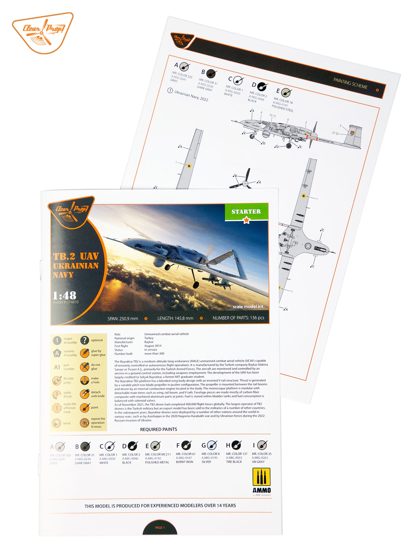 Clear Prop 1/48 TB.2 UAV UKRAINIAN NAVY [Starter Kit] | 6400608763514