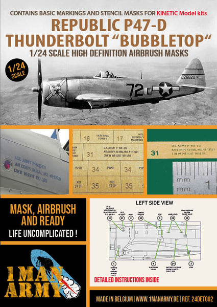 1ManArmy 1/24 Republic P-47D Thunderbolt "Bubbletop" (Kinetic) Airbrush Paint Mask