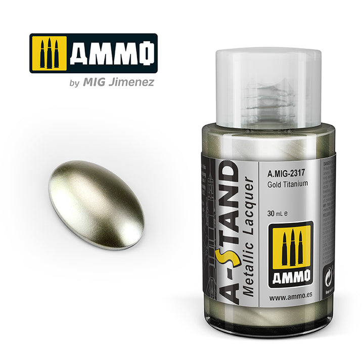 Ammo Mig A-Stand Lacquer Paint 30ml - Gold Titanium | 8432074023173
