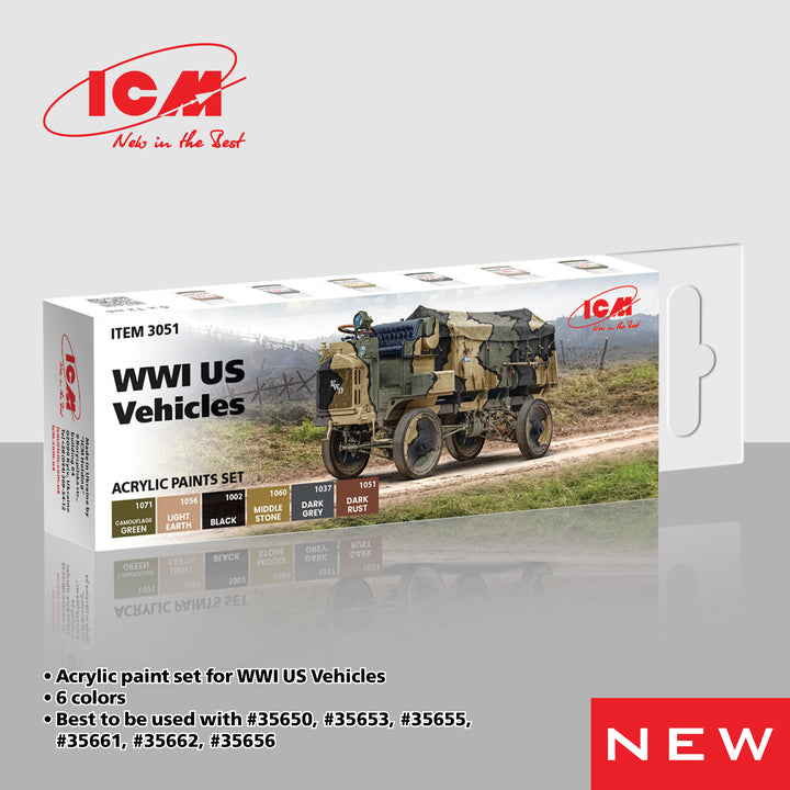 ICM Acrylic Paint Set for WWI US military vehicles | 4823044410828