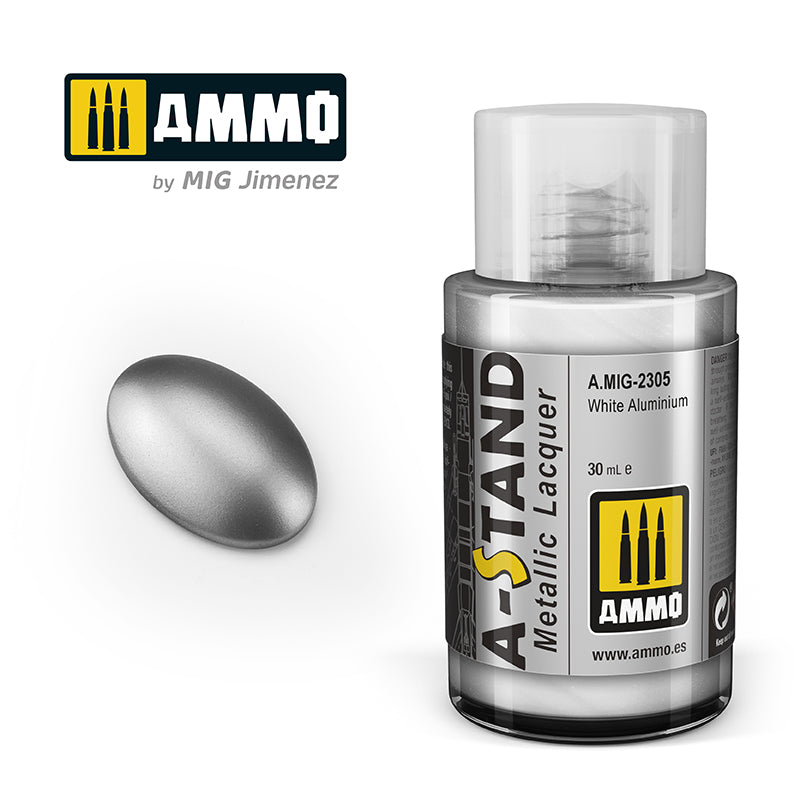Ammo Mig A-Stand Lacquer Paint 30ml - White Aluminium | 8432074023050
