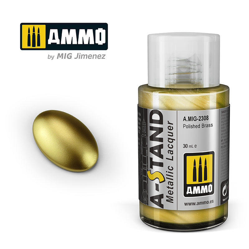 Ammo Mig A-Stand Lacquer Paint 30ml - Polished Brass | 8432074023081