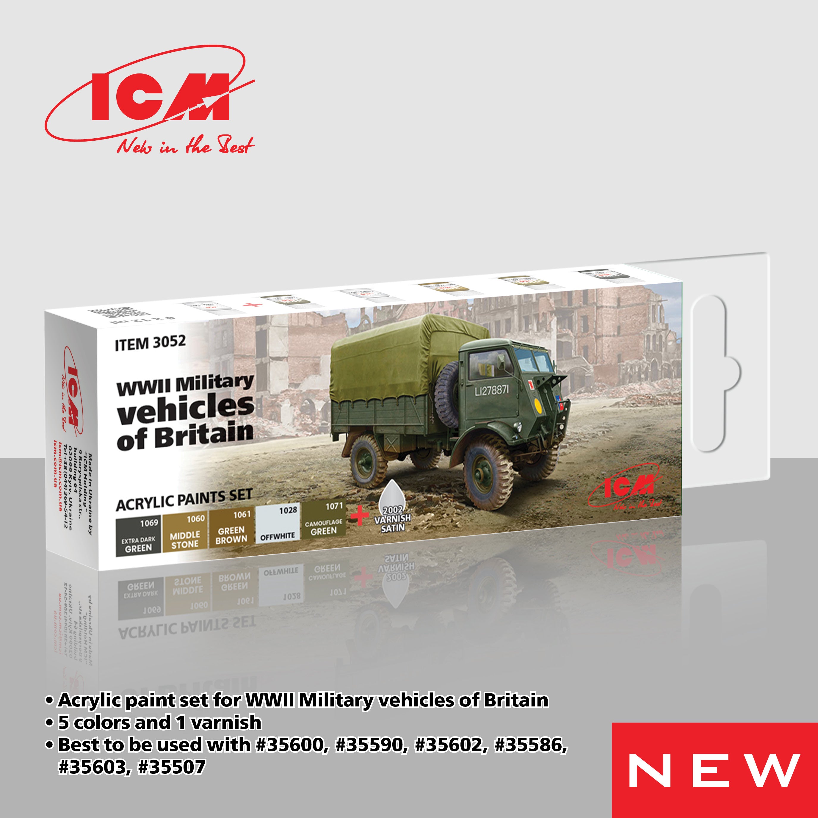 ICM Acrylic Paint Set for WWII Military vehicles of Britain | 4823044410842