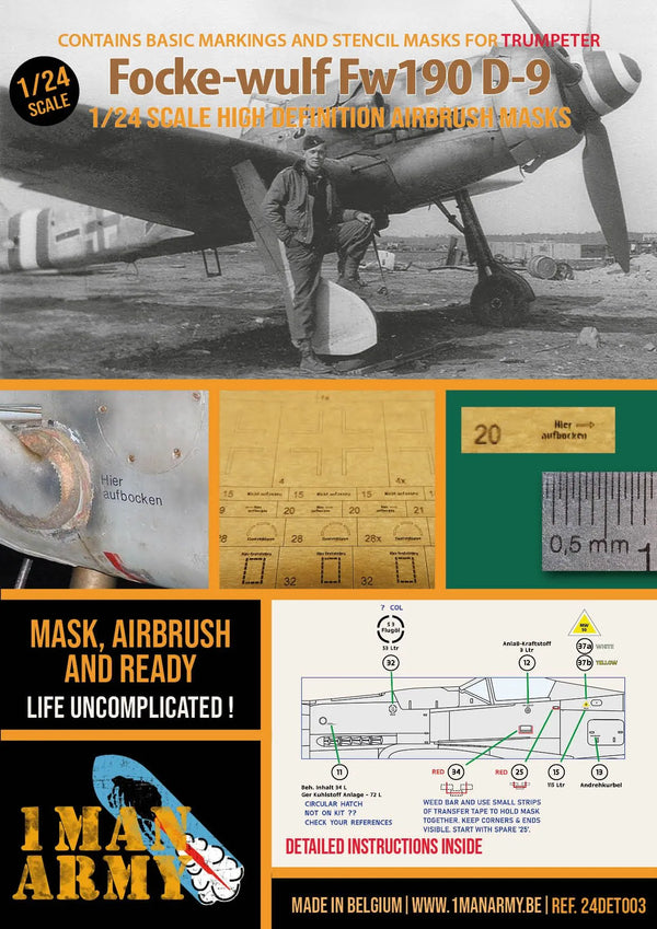 1ManArmy 1/24 Focke Wulf Fw 190 D9 for Trumpeter Airbrush Masks | 0714639354570