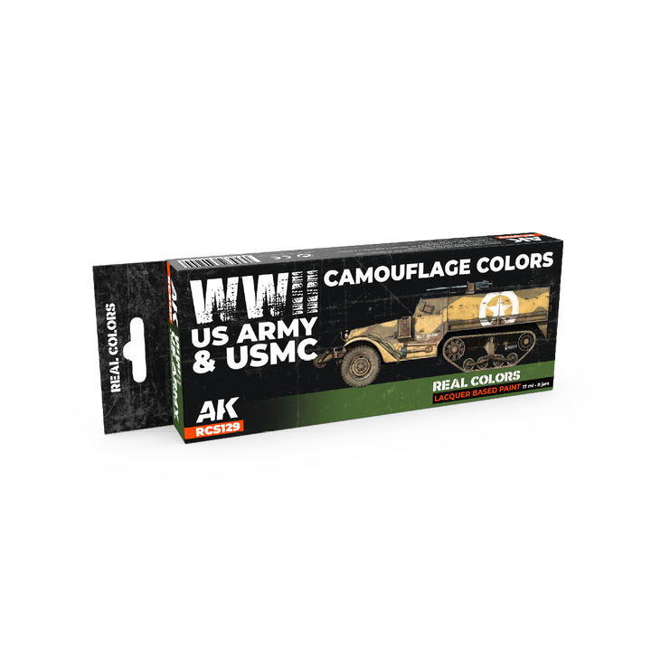 AK Interactive Real Colors WWII US Army & USMC Camouflage Colors Set (Set of 8) | 8435568340244