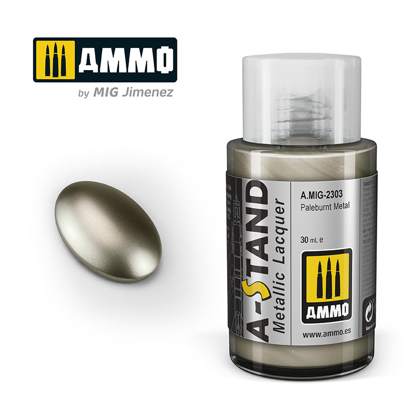 Ammo Mig A-Stand Lacquer Paint 30ml - Pale burnt Metal | 8432074023036