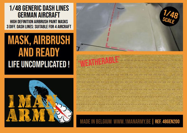 1ManArmy 1/48 Generic Dash Lines for German Aircraft Airbrush Paint Masks | 714639354754