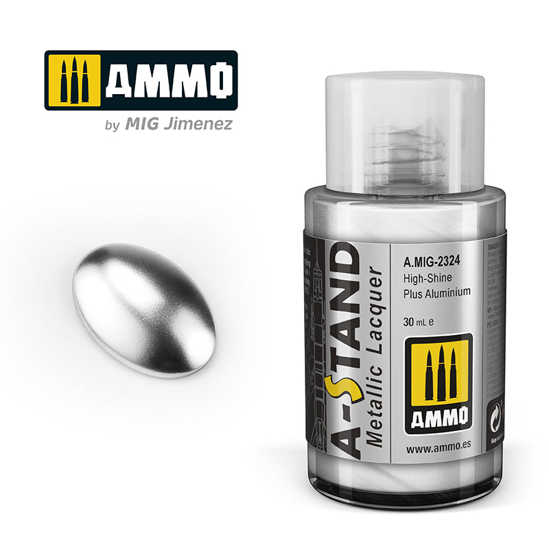 Ammo Mig A-Stand Lacquer Paint 30ml - High-Shine Plus Aluminium | 8432074023241