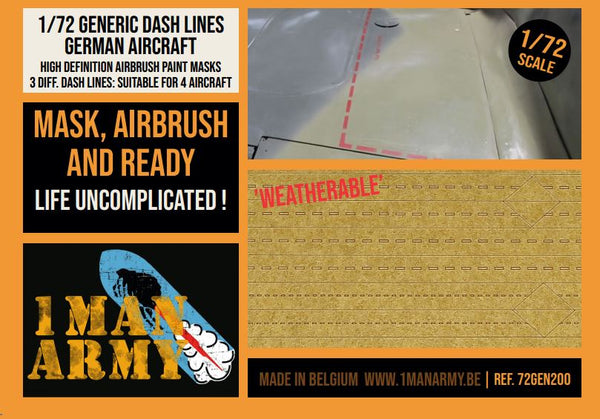 1ManArmy 1/72 Generic Dash Lines for German Aircraft Airbrush Paint Masks | 714639354761