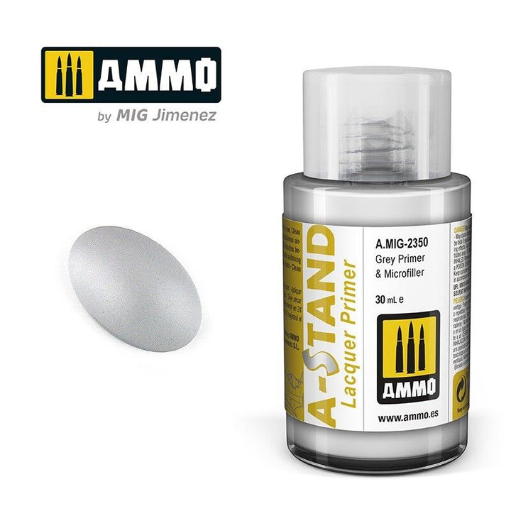 Ammo Mig A-Stand Lacquer Paint 30ml - Grey Primer & Microfiller | 8432074023500