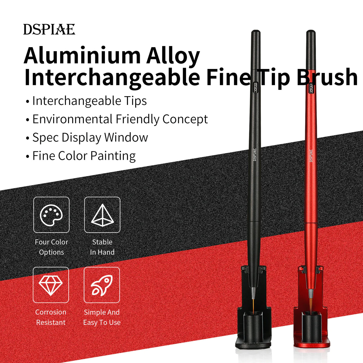 Dspiae Aluminium Alloy Interchangeable Fine Tip Brush Red | 6970845565610