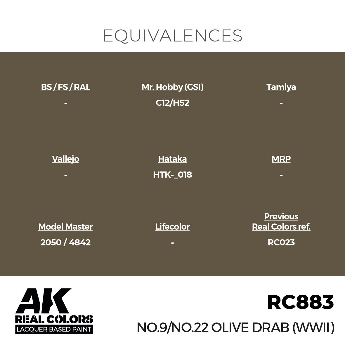 AK Interactive Real Colors No.9/No.22 Olive Drab (WWII) 17 ml. | 8435568336360