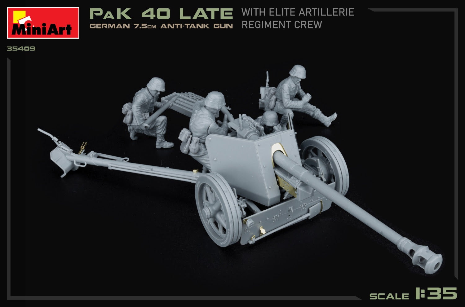 MiniArt 1/35 German 7.5cm Anti-Tank Gun PaK 40 Late w/Elite Artillerie Regiment Crew