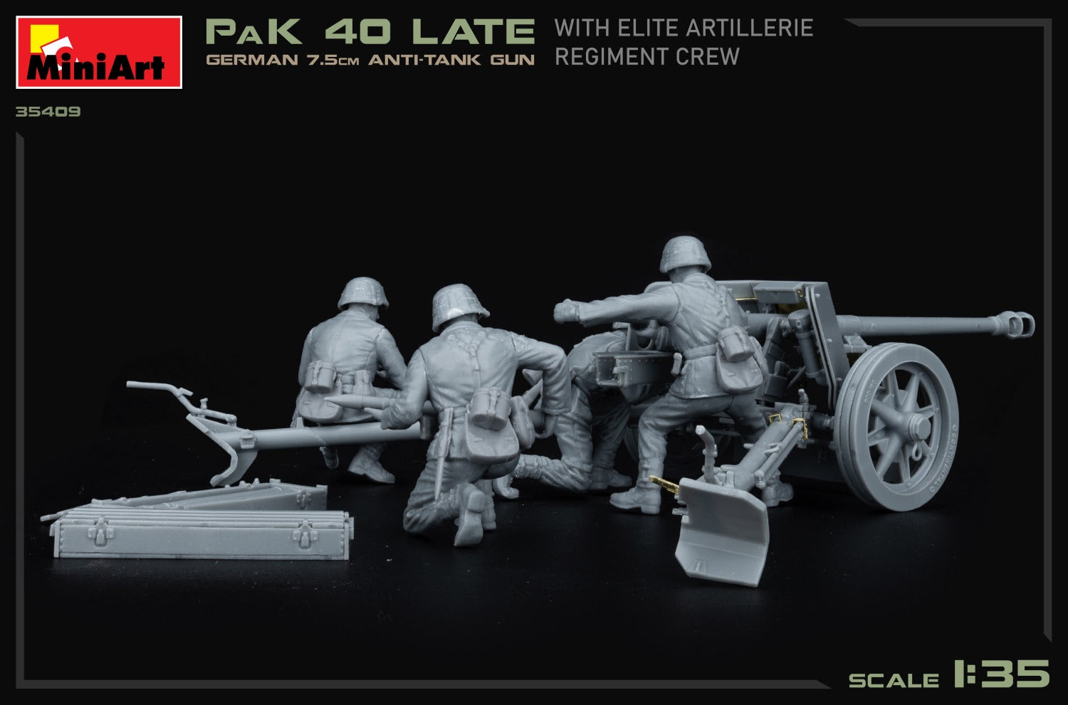 MiniArt 1/35 German 7.5cm Anti-Tank Gun PaK 40 Late w/Elite Artillerie Regiment Crew