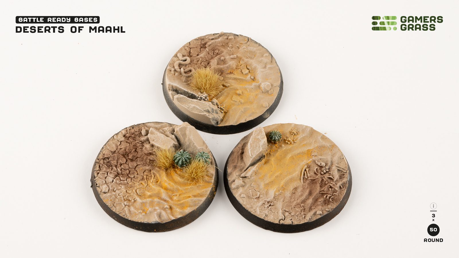 Gamers Grass Battle Ready Bases - Deserts of Maahl - Round 50mm (x3) | 738956790682