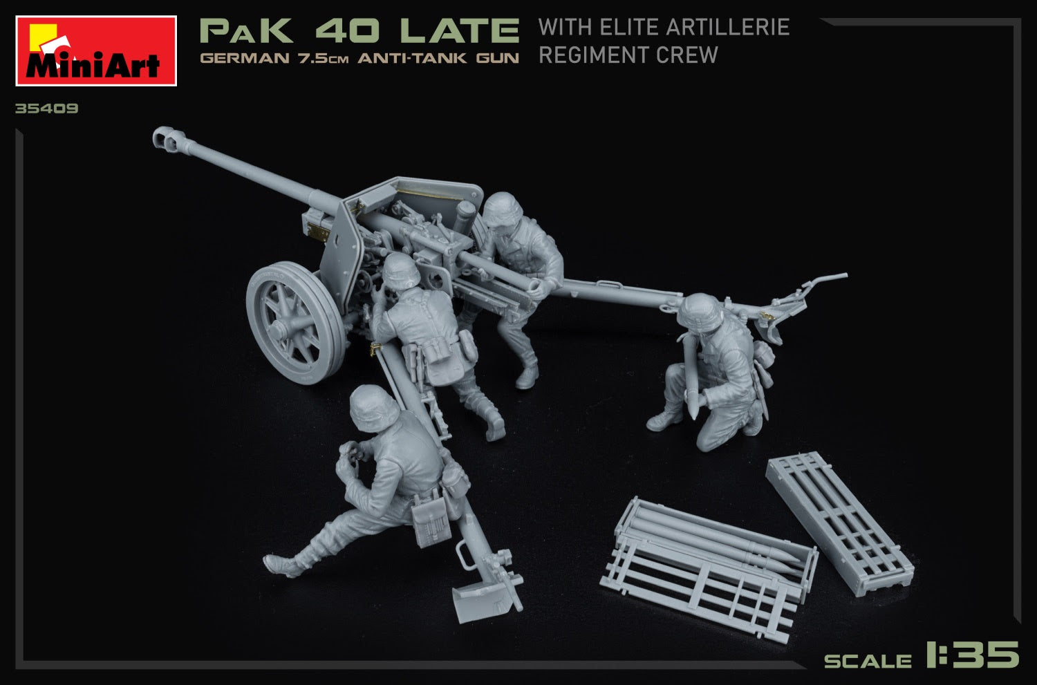 MiniArt 1/35 German 7.5cm Anti-Tank Gun PaK 40 Late w/Elite Artillerie Regiment Crew