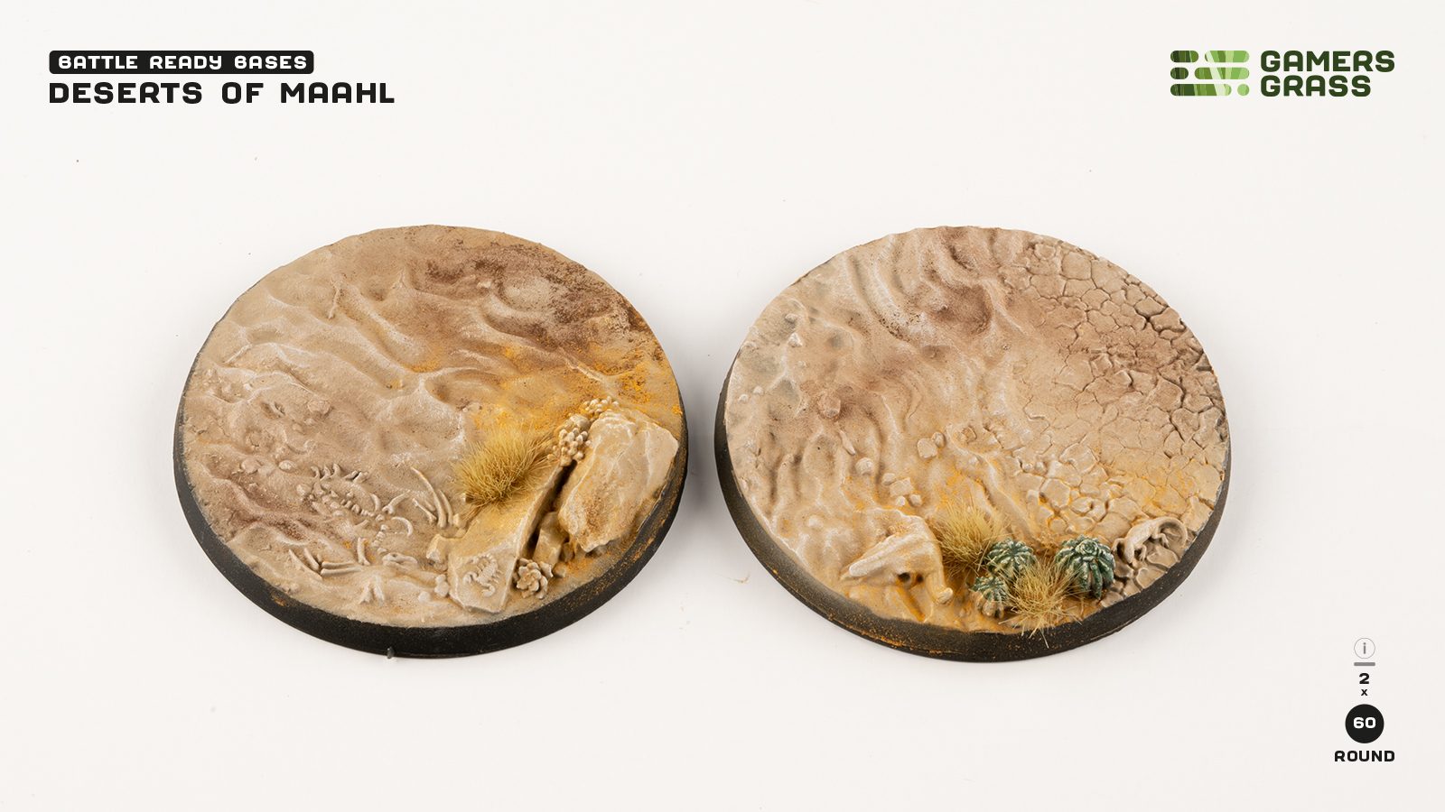 Gamers Grass Battle Ready Bases - Deserts of Maahl - Round 60mm (x2) | 738956790705