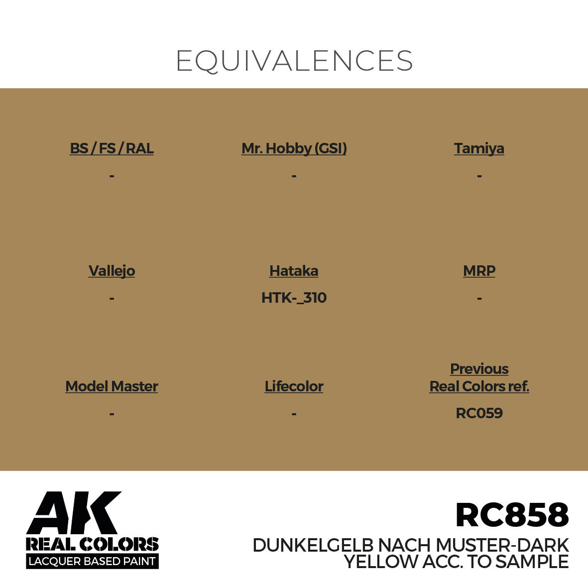 AK Interactive Real Colors Dunkelgelb Nach Muster-Dark Yellow acc. to Sample 17 ml | 8435568336117