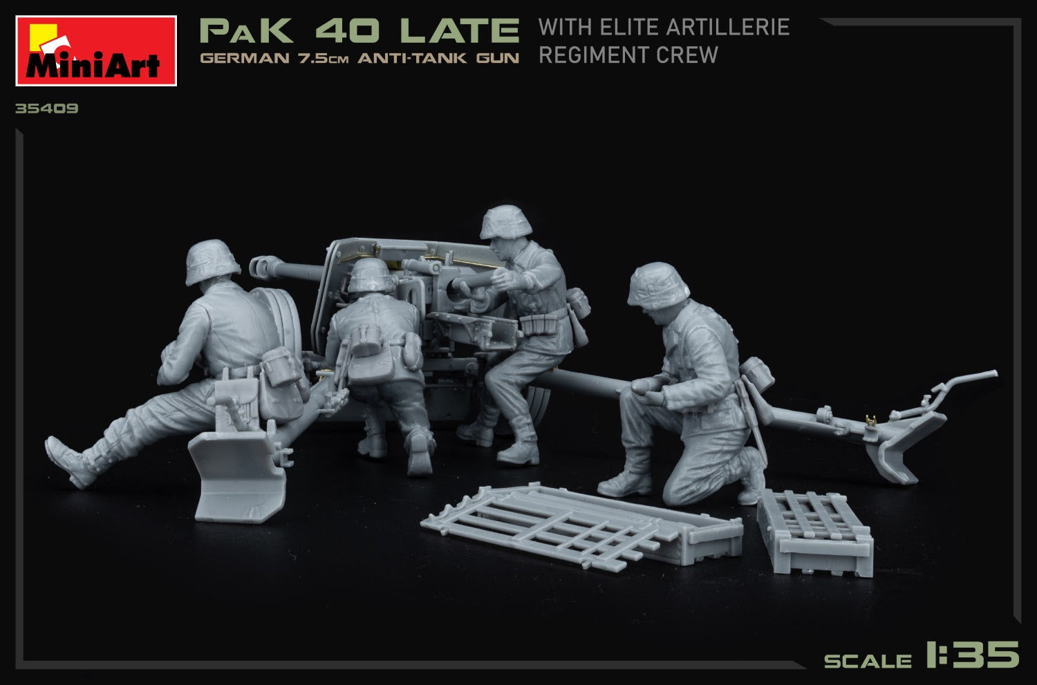 MiniArt 1/35 German 7.5cm Anti-Tank Gun PaK 40 Late w/Elite Artillerie Regiment Crew
