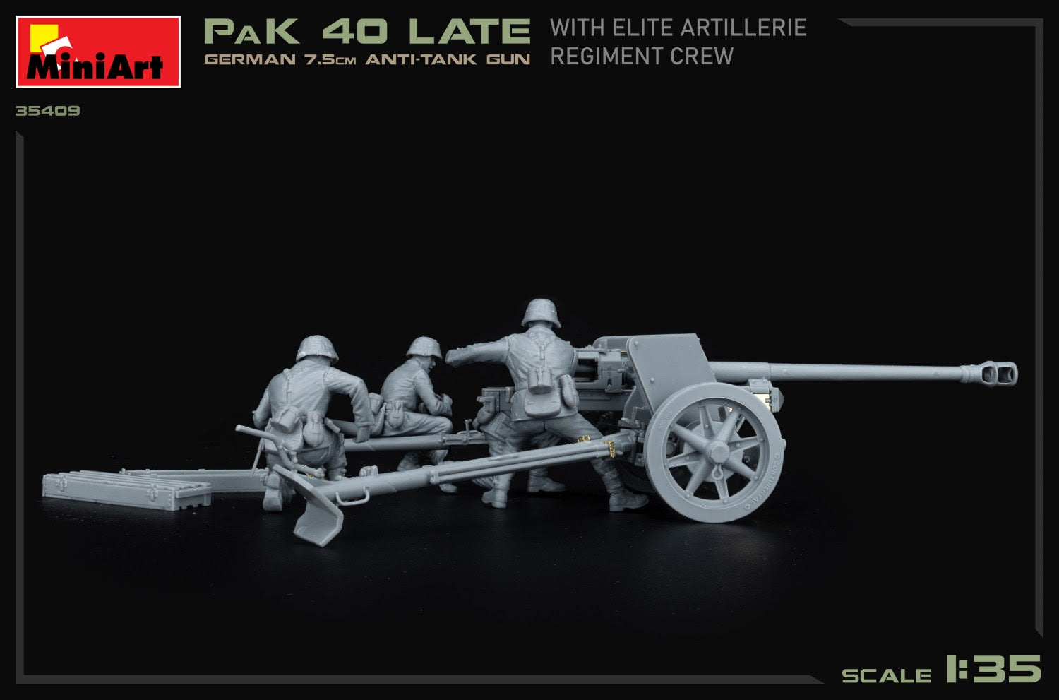 MiniArt 1/35 German 7.5cm Anti-Tank Gun PaK 40 Late w/Elite Artillerie Regiment Crew