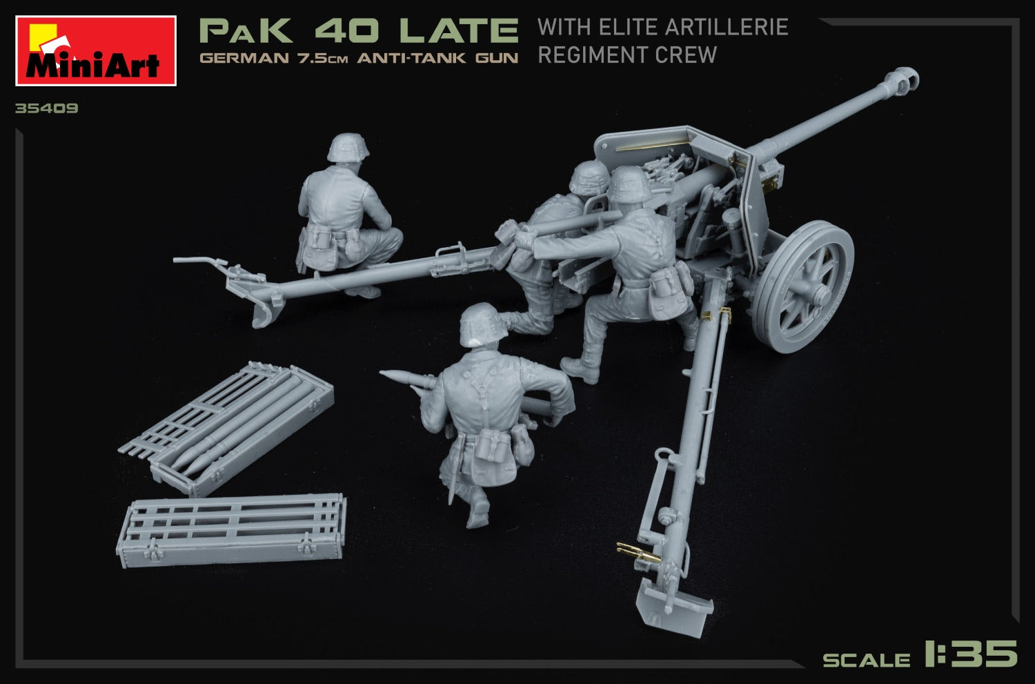 MiniArt 1/35 German 7.5cm Anti-Tank Gun PaK 40 Late w/Elite Artillerie Regiment Crew
