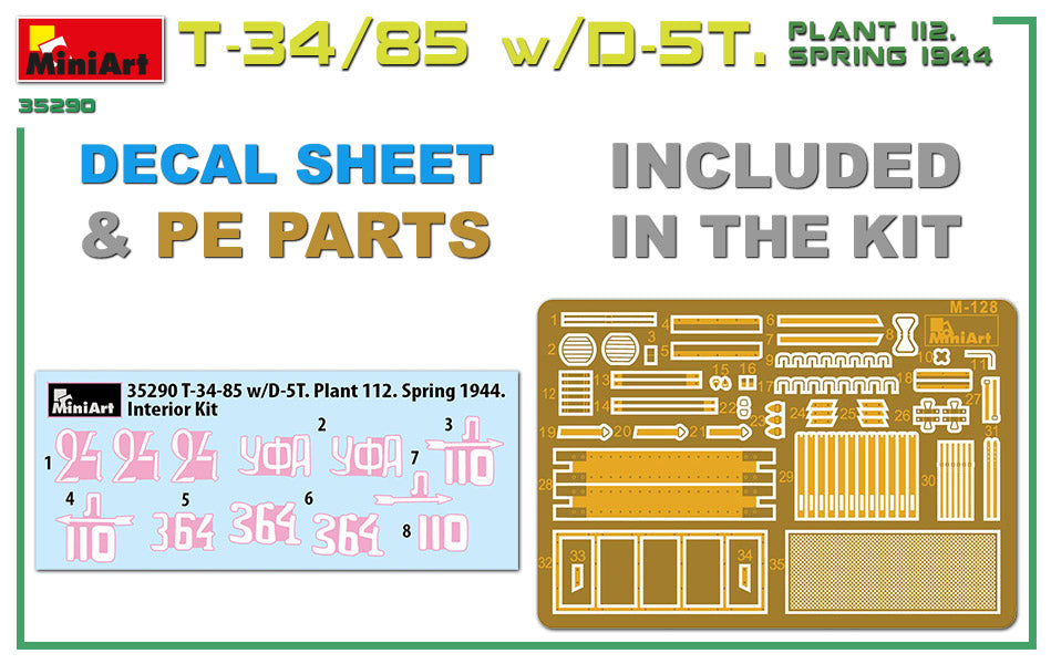 MiniArt 1/35 T-34/85 w/D-5T. PLANT 112. SPRING 1944. INTERIOR KIT | 4820183313171