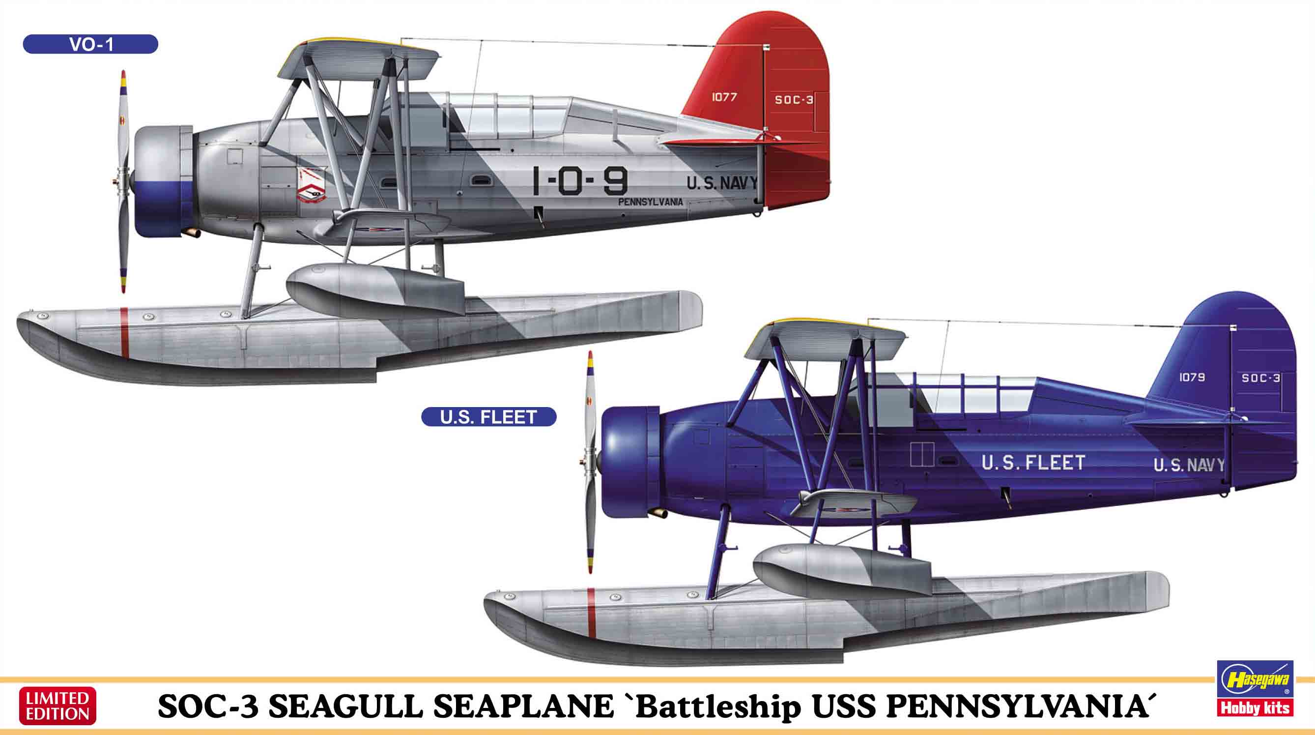 Hasegawa 1/72 Soc-3 Seagull Seaplane "Battleship USS Pennsylvania" (Two Kits In The Box) | 4967834023949