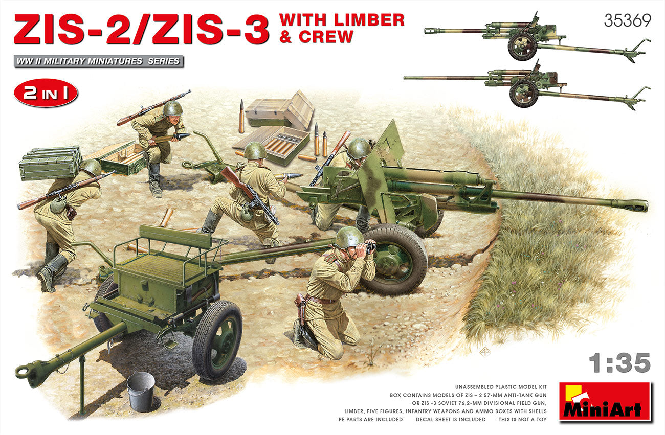 MiniArt 1/35 ZIS-2/ZIS-3 With Limber & Crew 2 in 1 Set | 4820183313683