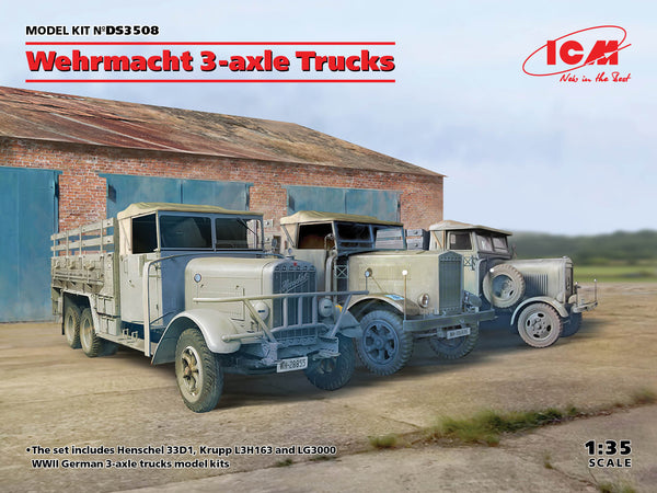 ICM 1/35 Wehrmacht 3-axle Trucks (Henschel 33D1, Krupp L3H163, LG3000)