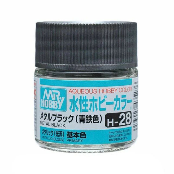 Mr Hobby AQUEOUS HOBBY COLOR - H28 METALLIC GLOSS METAL BLACK (PRIMARY) | 4973028719048