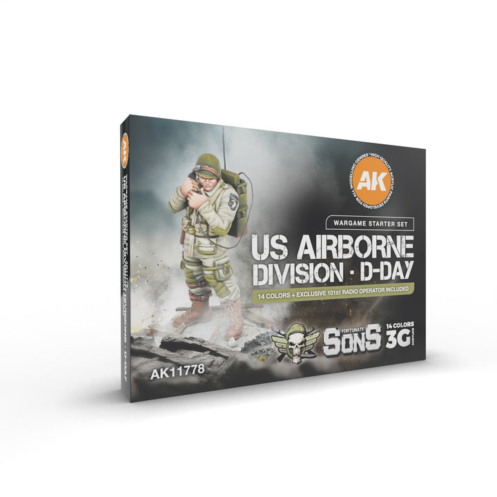 AK Interactive US Airborne Division D-Day Military Miniature Starter Set - 14 Colors & 1 Figure (Exclusive 101St Radio Operator) | 8435568339248