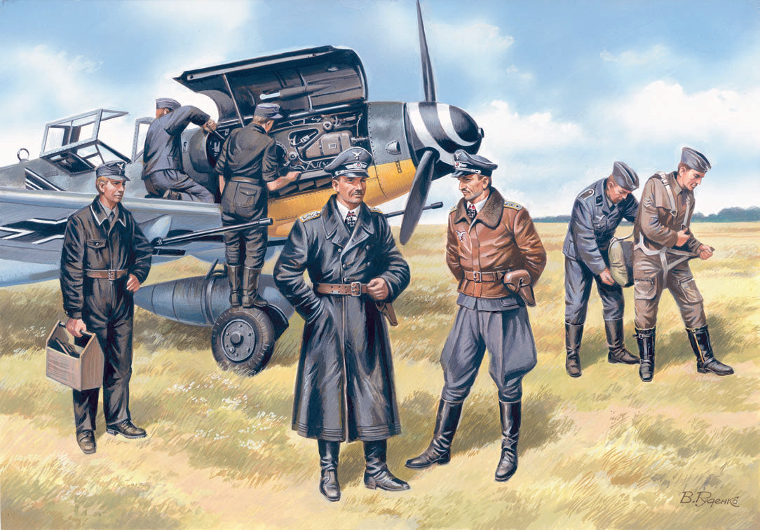 ICM 1/48 German Luftwaffe Pilots and Ground Personnel (1939-1945)  (7 figures - 3 pilots, 4 mechanics) | 4823044401284
