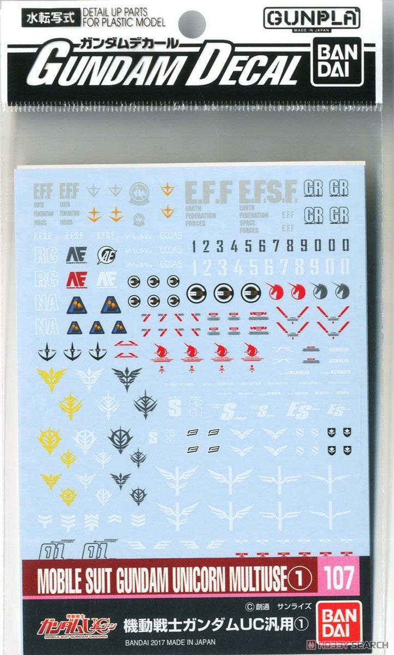BANDAI Hobby Gundam Decal 107 - Mobile Suit Gundam UC 1