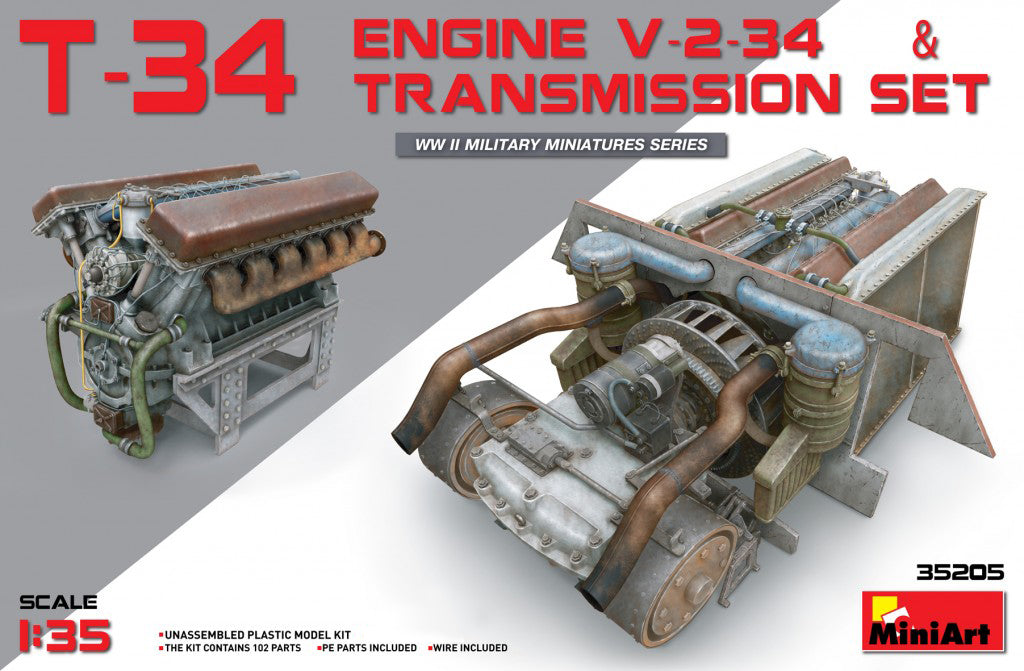 Miniart [35205] 1/35 T-34 Engine(V-2-34) & Transmission Set | 4820183310507