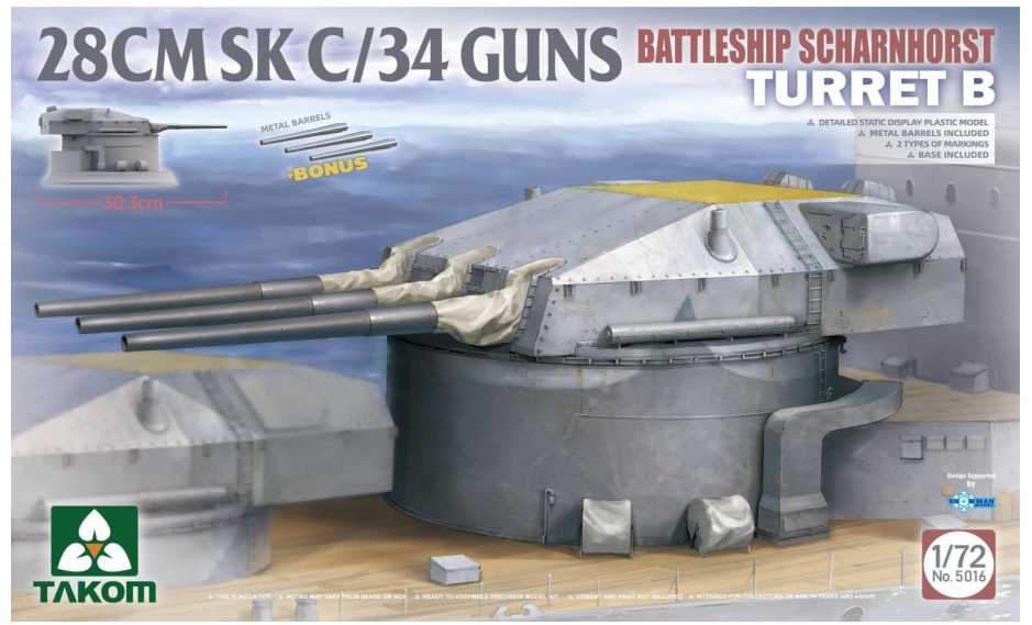 Takom 1/72 Battleship Scharnhorst Turret B 28CMSK C/34 Guns