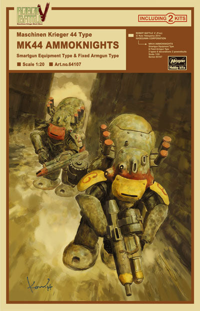 Hasegawa 1/20  ROBOT BATTLE V(Five) Maschinen Krieger Ma.K. 44 Type MK44 AMMOKNIGHTS (Smartgun Equipment Type & Fixed Armgun Type)  (Two kits in the box)