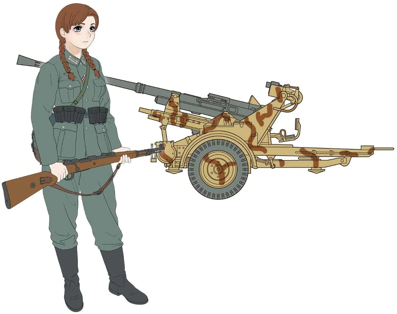FineMolds 1/35 Historic Costume Girl 3.7cm Flak 37 AA Gun with Figure 'Hannah' | 4536318880066