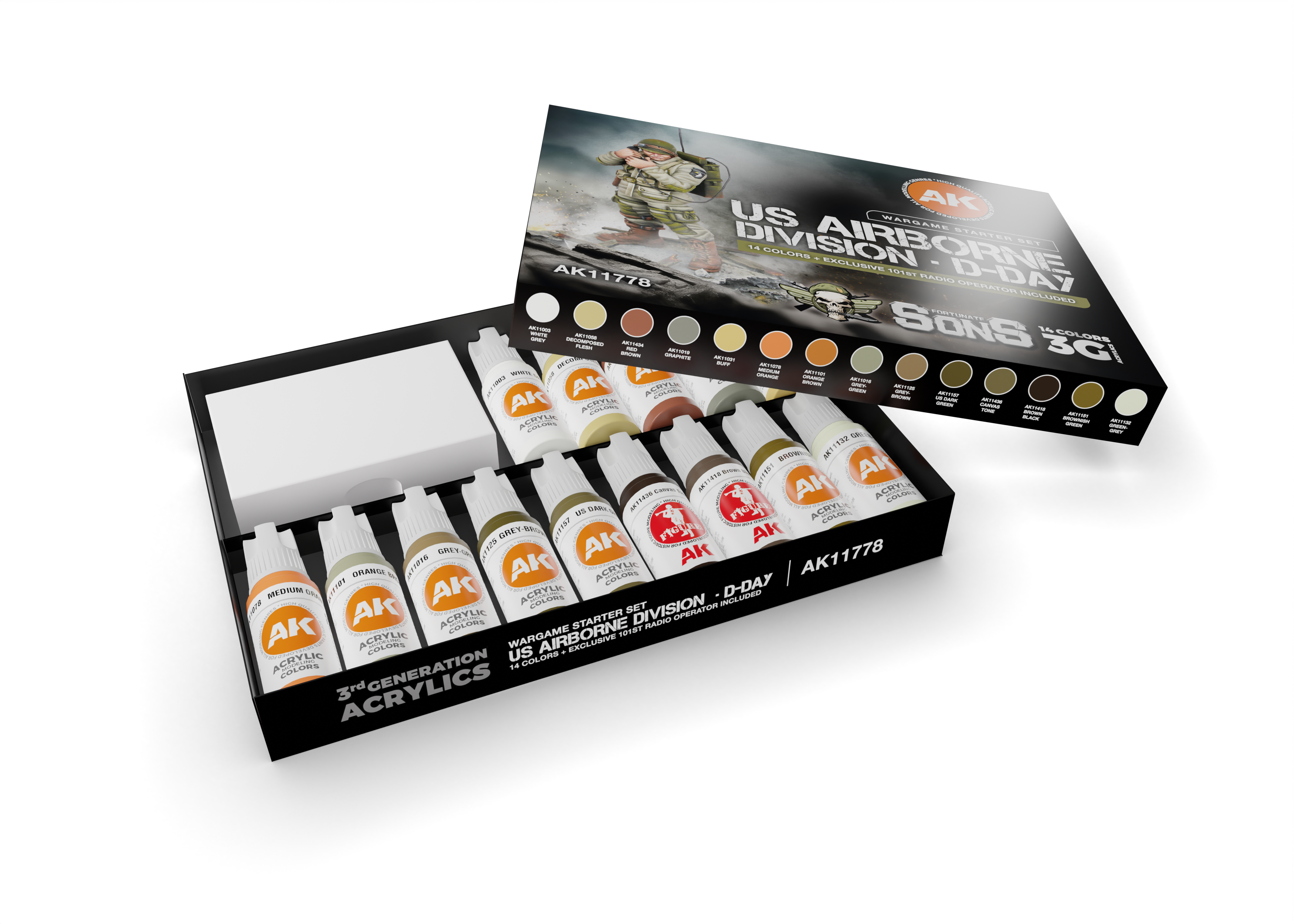 AK Interactive US Airborne Division D-Day Military Miniature Starter Set - 14 Colors & 1 Figure (Exclusive 101St Radio Operator) | 8435568339248