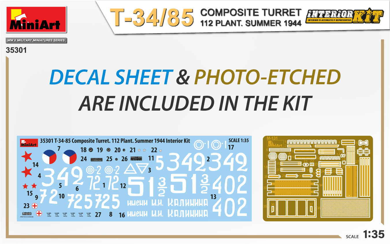 MiniArt 1/35 T-34-85 Composite Turret. 112 Plant. Summer 1944 Interior Kit | 4820183314222