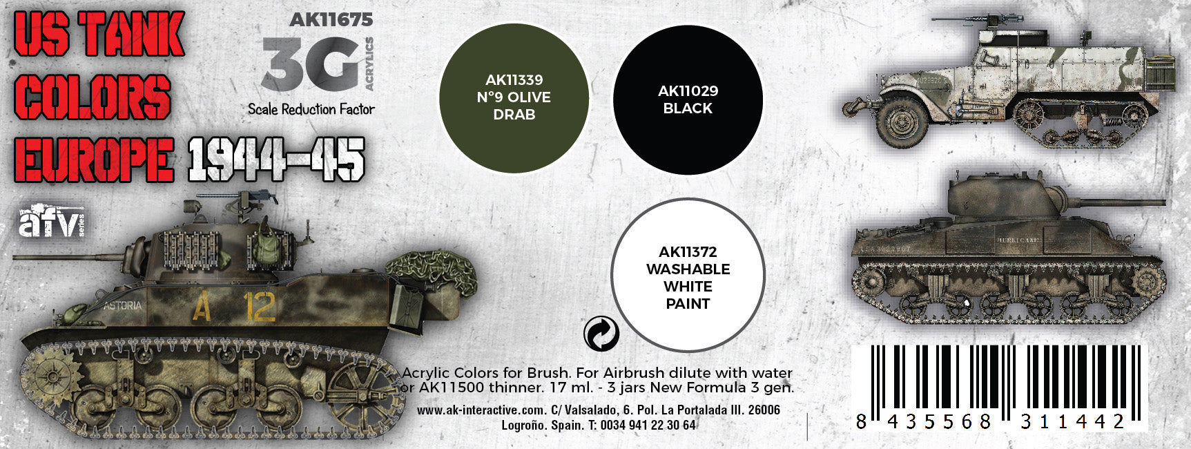 AK Interactive 3G US Tank Colors Europe 1944-45 | 8435568311718